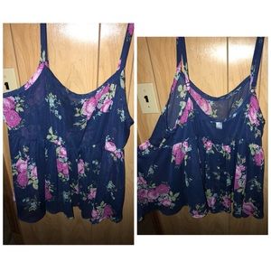 Torrid- Sheer Navy Blue Floral Blouse- 1X